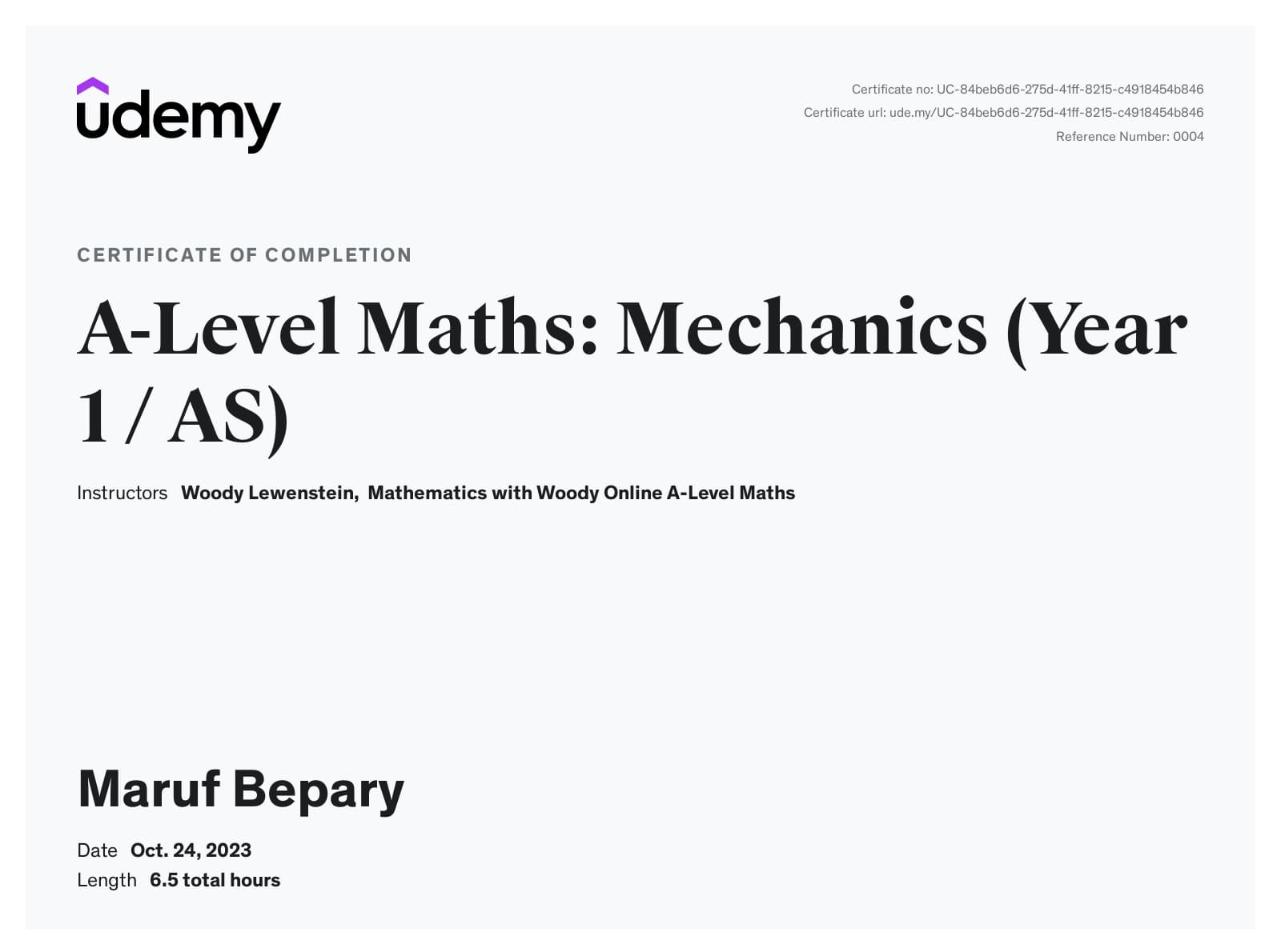 A-Level Maths: Mechanics (Year 1 / AS) certificate image