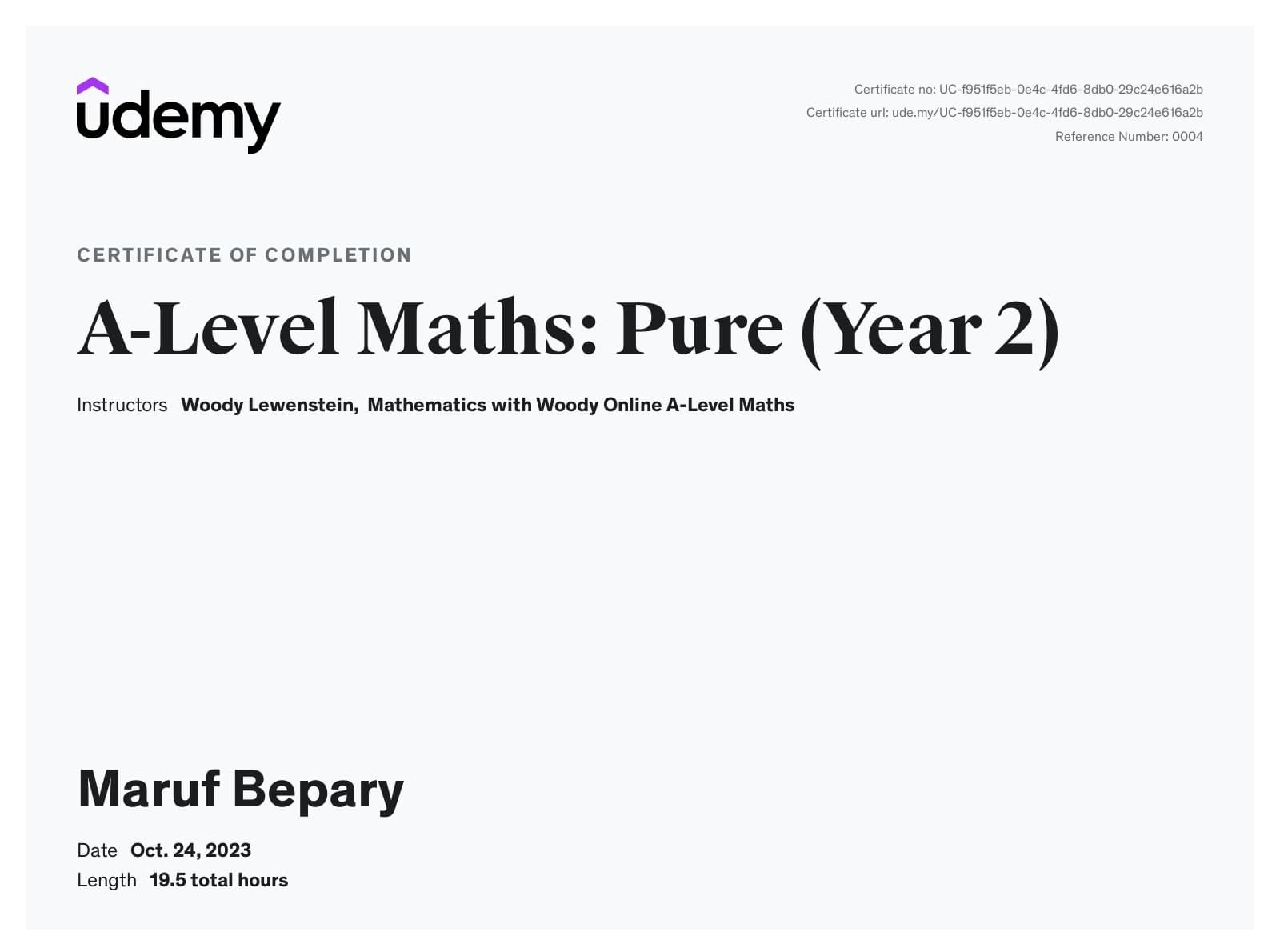 A-Level Maths: Pure (Year 2) certificate image